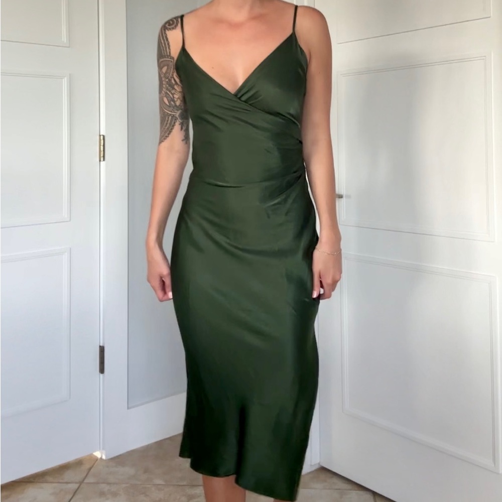 GREEN ZARA BLACK DRAPED LINGERIE-STYLE DRESS